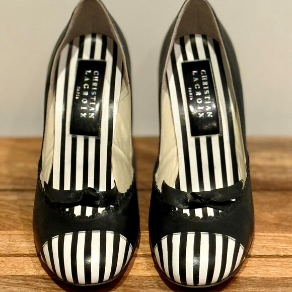 👠 Christian Lacroix Black & White Striped Heels – Size 38.5 (Made in Italy) - Picture 6 of 6